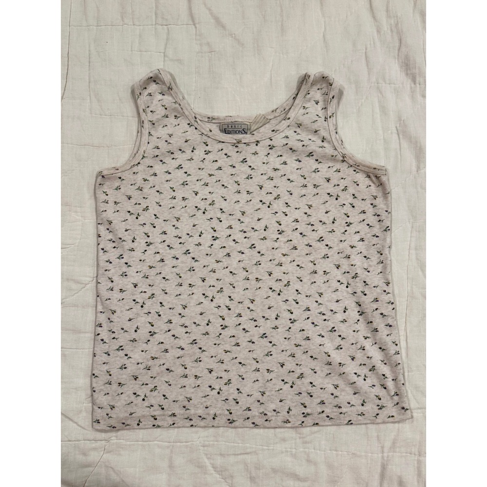Basic Editions Vintage 90s Floral Tank Top Medium Oatmeal Heather Ditsy Print